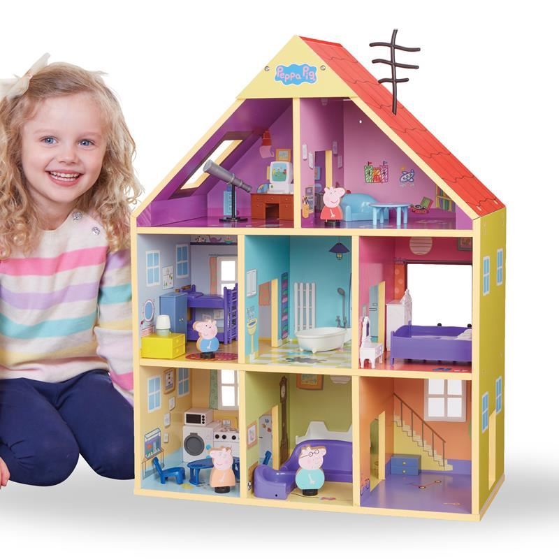 Dollhouse Made From Various Wooden Characters Background, Peppa