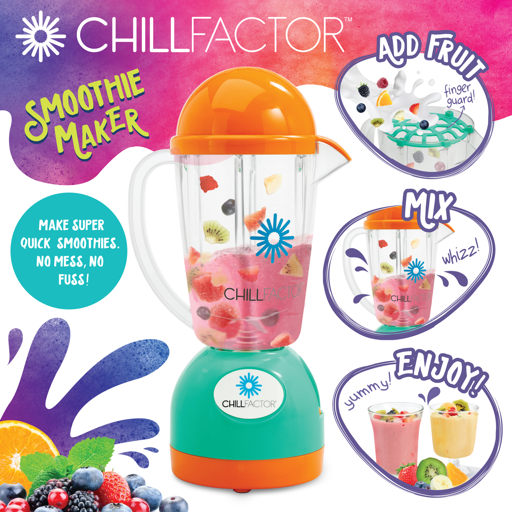 ChillFactor Smoothie Maker Real Kids Smoothie Maker with kid safe blender  jug Children's kitchen toy for boys and girls : : Toys & Games